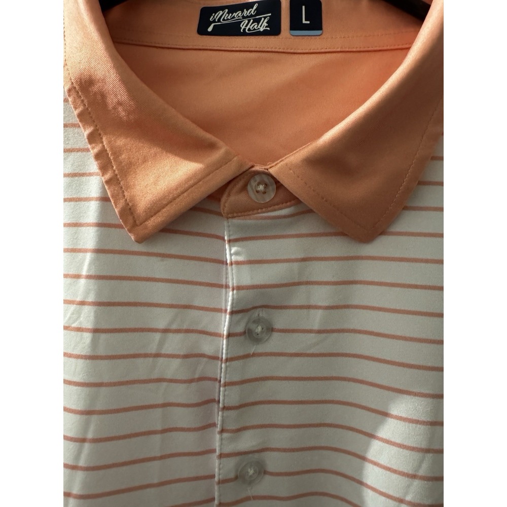 Inward Half Men's The Modern Stripe‎ Performance Polo Peach Large